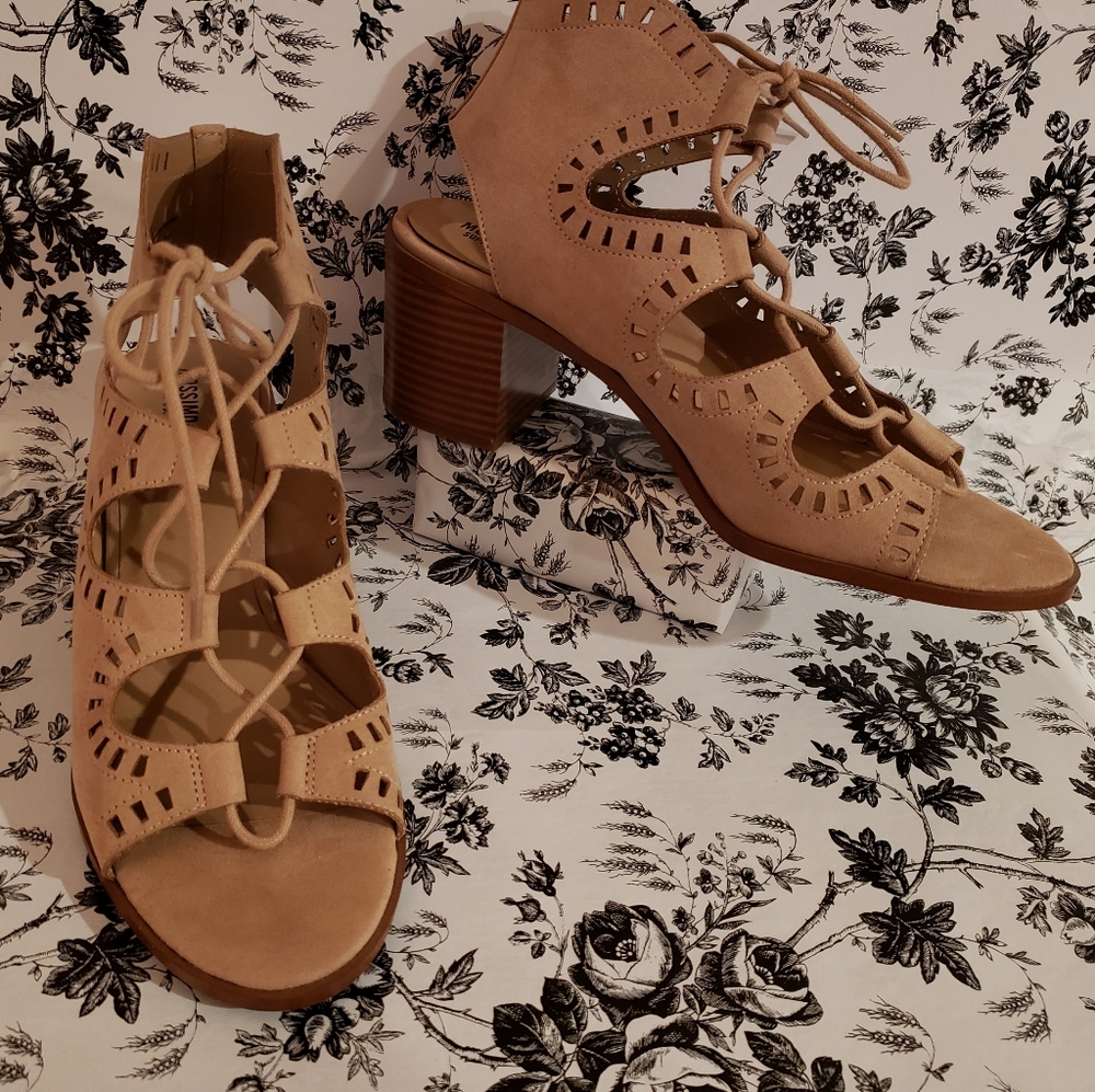 Nude Suede Lace up Sandals